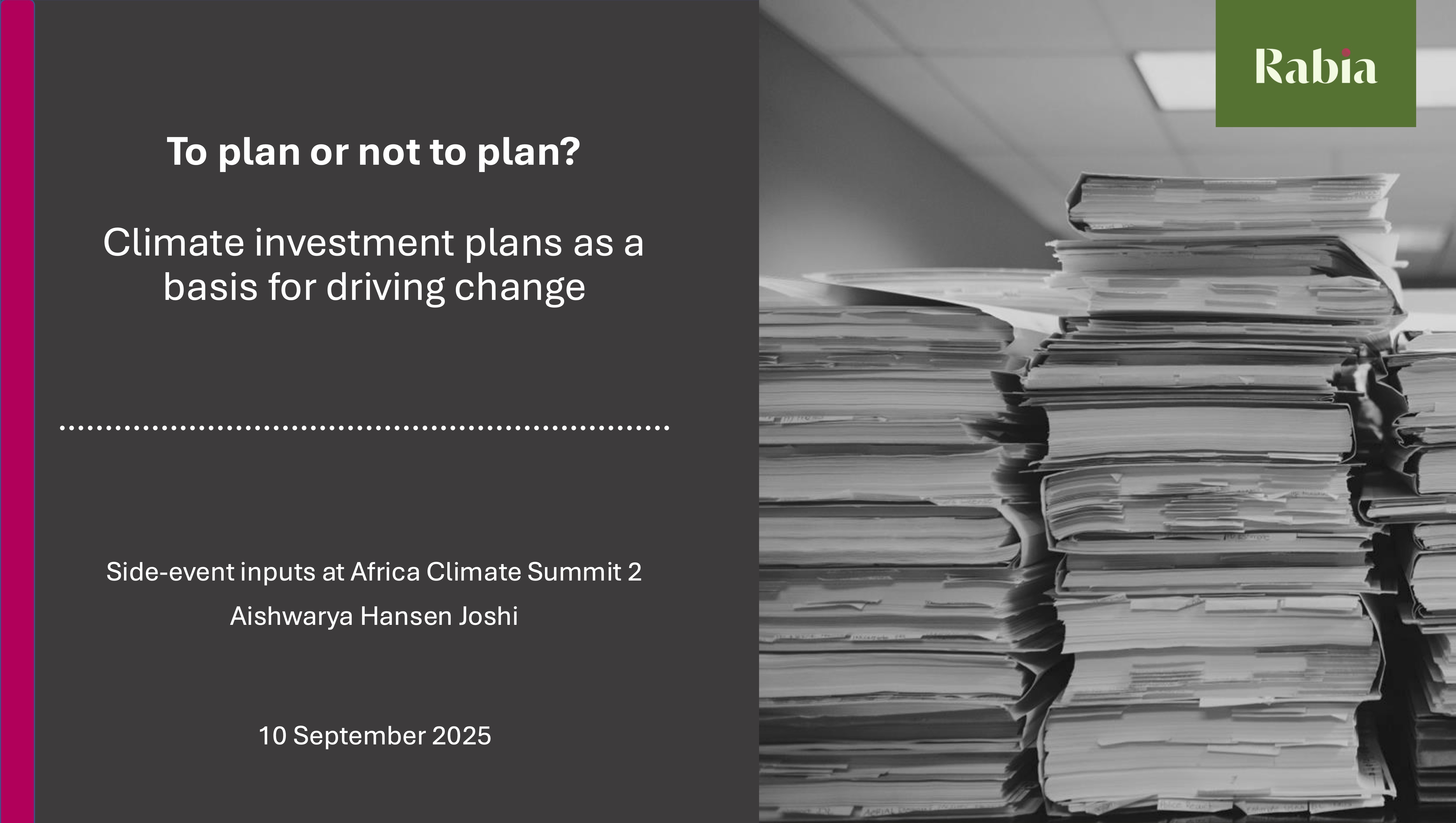 To plan or not to plan? Climate investment plans as a basis for driving change