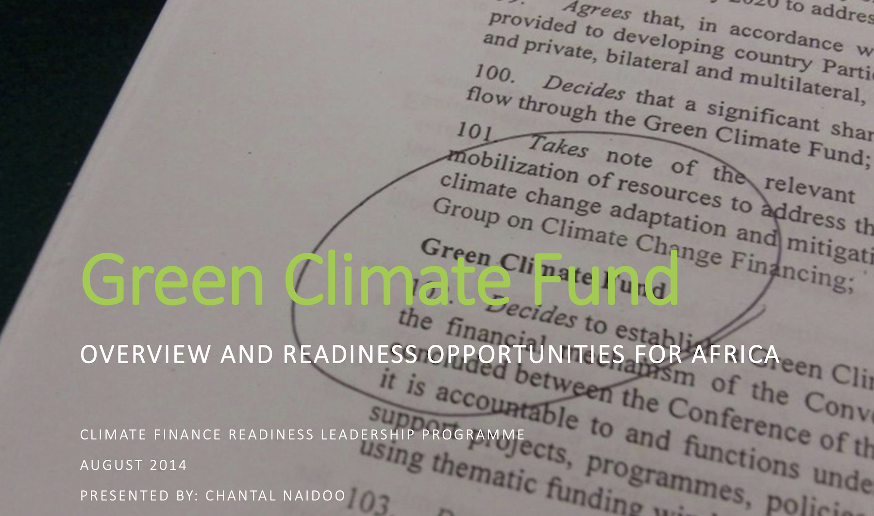 Green Climate Fund: overview and readiness opportunities for Africa