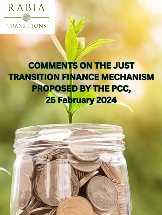 Comments on the Just Transition Finance Mechanism proposed by the PCC